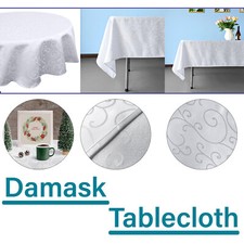Damask Table Cover Cloth White Rectangle Round 100% Polyester Tablecloth Banquet
