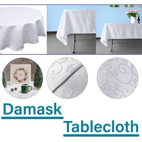 Damask table cover cloth - damask, white