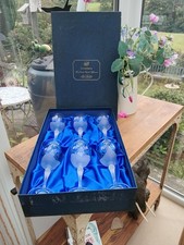 Vintage Boxed X 6 Bohemian Crystal Wine Glasses Lovely Set