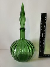 Empoli Vintage Onion Genie Bottle Emerald Green Glass Decanter Stopper Retro MCM
