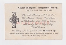 HARROW-ON-THE-HILL CHURCH of ENGLAND TEMPERANCE SOCIETY POSTCARD E20C - Tem13