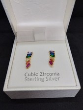 Gold Plated Sterling Silver Cubic Zirconia Rainbow Earrings Rachel Ashwell 2cm