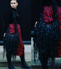 Huge Artisan Oversized 100% Leather Fringed Tassel Boho Gothic Hippie Bag Black