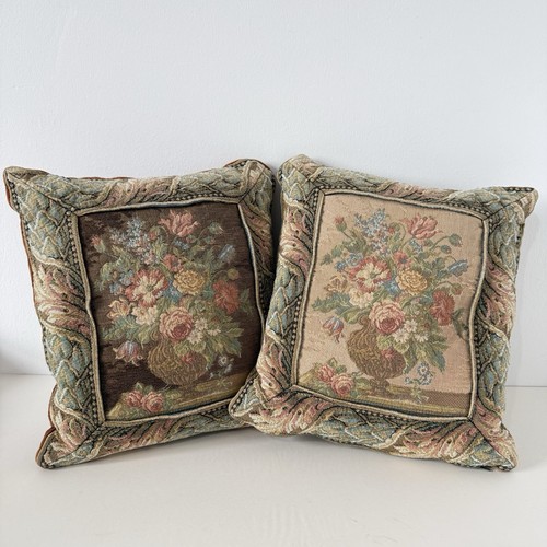 Pair vintage floral tapestry - vintage,