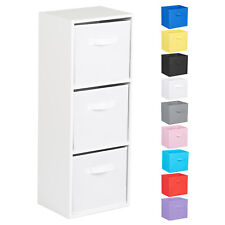 Hartleys 3 Tier White Bookcase Wooden Display Shelving Unit & Fabric Storage Box
