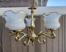 Vintage Brass Ceiling Light Fitting 5 Arm Brass Chandelier 53cm With Glass Shade