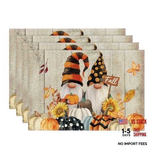 Gnomes pumpkins fall placemats - pumpkins,
