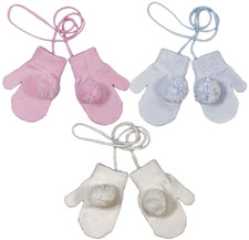 Baby MITTENS Mitts String Knitted Gloves POM POM Spanish  
