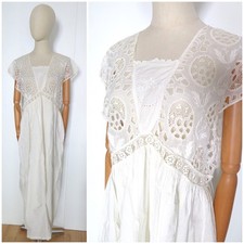 Antique 1910s Edwardian Embroidered Cut Work Lace Chemise Night Dress Lingerie