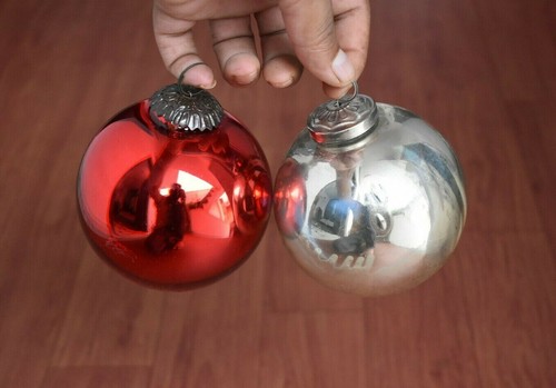 Vtg kugel red silver glass - kugel,