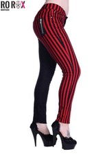 Punk Split Leg Trousers for Women Half Striped Skinny Stretch Alt Grunge Pants
