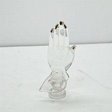 Vintage Clear Glass Praying Hands Figurine with Gold Accents Unique Collectible