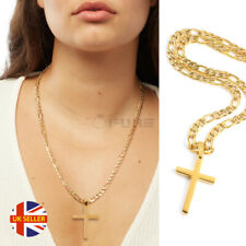 Gold Cross Pendant Crucifix Jesus Christian Stainless Steel Chain Necklace UK