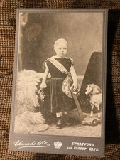 Victorian Cabinet Card Photo Child w/ Toy Horse on Wheels - Edwards, Stratford