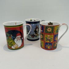 Set of 3 Christmas Fine Bone China Mugs Xmas