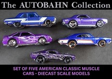 5 CLASSIC AMERICAN MUSCLE CARS; DIECAST SCALE MODELS CAMARO THUNDERBOLT CHARGER