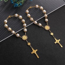 Car Rosary for Rearview Mirror - 2pc Hanging Cross Pendants,