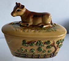 Retro Jersey Cow Ceramic Butter Dish w/ Lid / Clotted Cream Vintage Farmhouse 