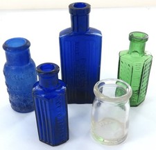 5 Antique Miniature Bottles incl Tiny Milk Bottle ?