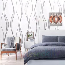 9.5M 3D Water Wave Stripes Embossed Textured Wallpaper Wall Covers Decor 5㎡/Roll