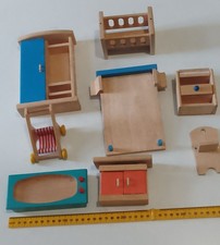 Wood Dolls House Furniture Wardrobe Unit Cot Bed Baby Changing Stroller Bath TV