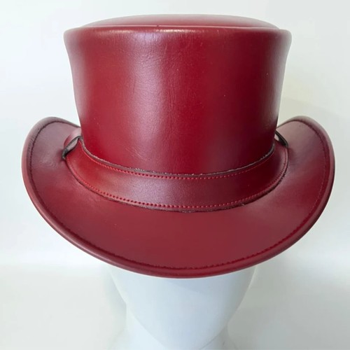 Burgundy leather top hat red - leather,