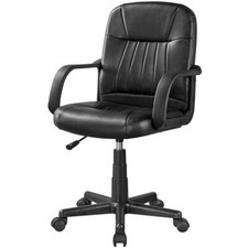 Home Office Chair Leather Computer Chair Adjustable Study Chair with Arms Black