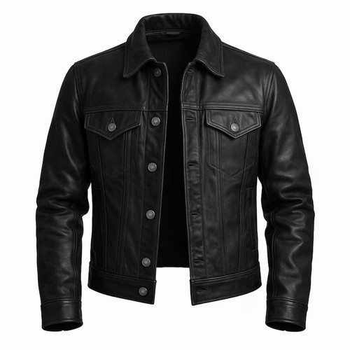 Men leather trucker jacket - leather,