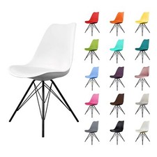 Plastic Dining Chairs With Black Metal Legs - Seat Pad - Various Colours -  Soho