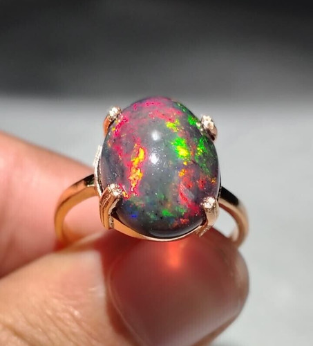 Genuine black opal ring 925 - black,