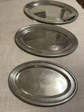 Vintage INOX Stainless Steel Oval Tray serving catering dish plate x 3 set