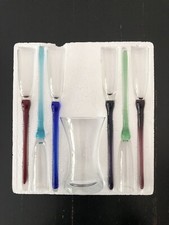 Vintage Artsy Colourful Long Stemmed Glass Champagne Flutes x6 in Vase