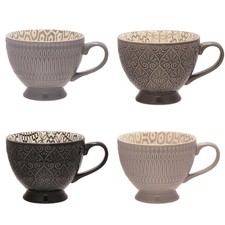 Coffee Tea Cups Mug Set Ceramic Set 4 Textured Grey Modern Hot Drinks 325ml