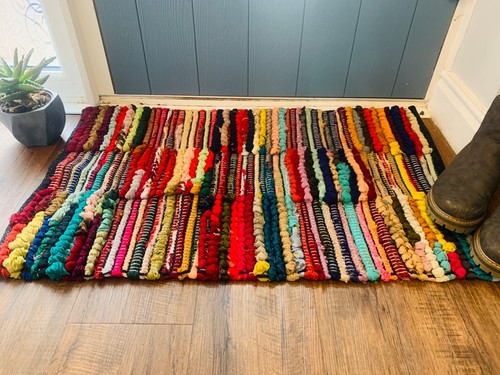 Rainbow chindi rug recycled - rug,
