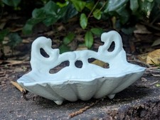 Antique French White Enamel Scallop Shell Soap Dish Vintage Bathroom Enamelware