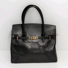 Double Handle Smooth Leather  Gold Strap Tote Bag Designer Inspired BirkBlack