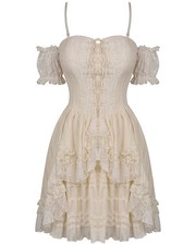 Dark In Love Lace Frill Steampunk Mini Dress Vintage Off-White Gothic Victorian