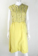 Vintage Dress | 1950s Dress Vintage 1950s Yellow Beaded Cocktail Dress Size 12