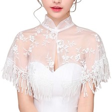 High Neck for Jacket Wedding Bolero Floral Lace Tassel Bridal Wraps Cape Women S