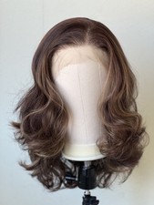 Highlighted brown Synthetic lace front wig Glam blowout Mid Length Free Parting 
