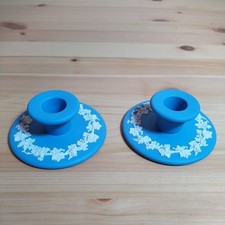 Wedgewood Jasperware Blue Pair of Candle Holders Candlestick