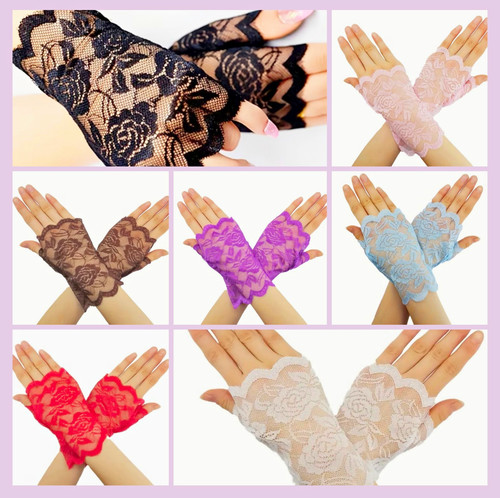 White floral lace fingerless - lace,