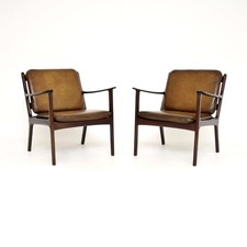 Pair of Vintage Danish Mahogany and Leather Armchairs by Ole Wanscher