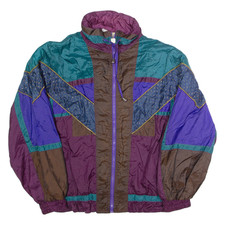 Vintage ACTIVE STUFF Womens Shell Jacket Purple Nylon 80s Crazy Pattern L