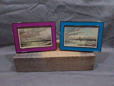 Antique Vintage Small Bird Prints At Beach Very Brightly Framed / 18x13x2 cm 
