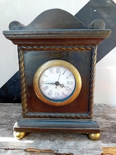 Wood brass mantle clock - wood, &