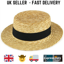 Hawkins Ladies/girls Straw Sun Boater Hat with a Black Band  3 sizes💨