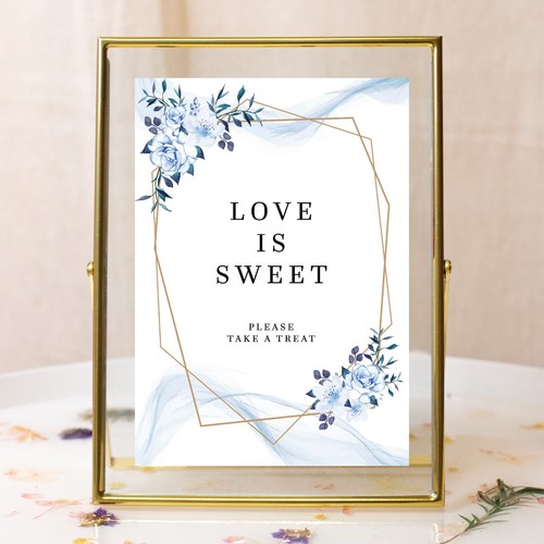 Wedding table sign blue flower - wedding,