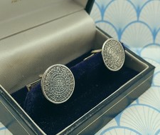 Mens Vintage Mexican 925 Sterling Silver Aztec Calendar Cufflinks with Box