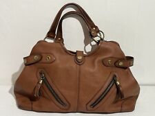 Gap Handbag Shoulder Tote Bag Leather Brown Tassel Zips Two Handles Large